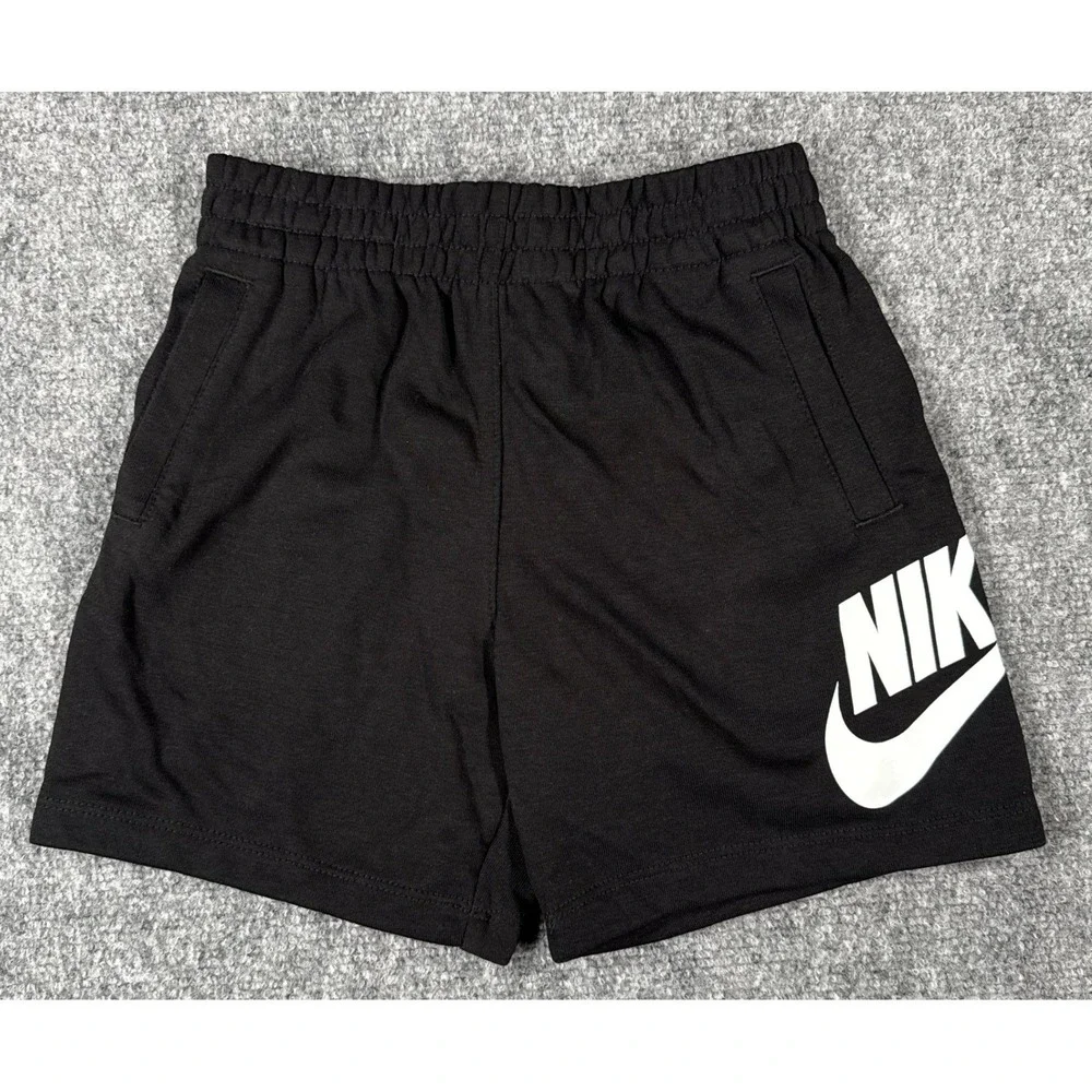 Nike Kids Size 5 Small Sportswear Club Fleece Shorts Black White Futura Logo NWT